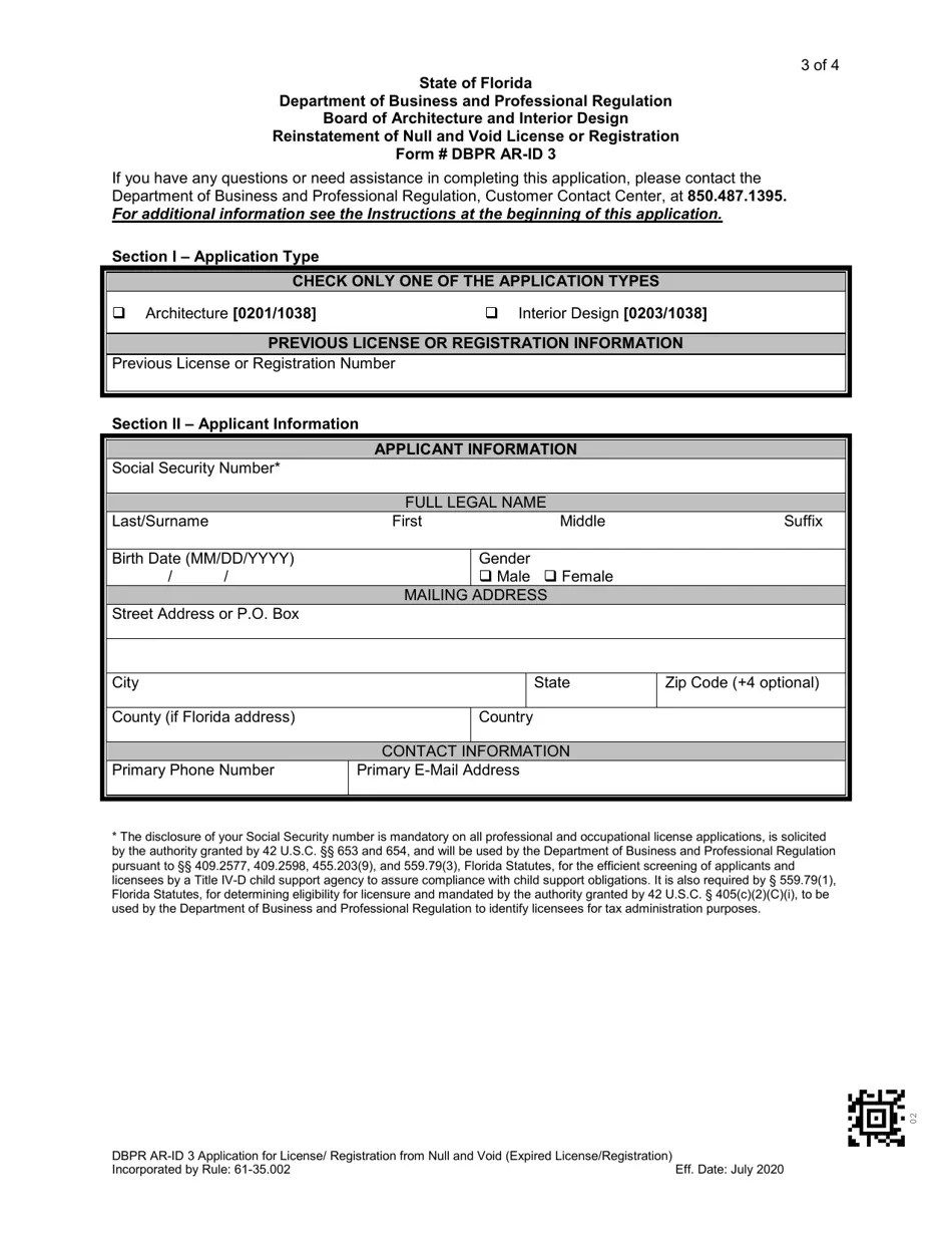 Form DBPR ARID3 Download Printable PDF or Fill Online Reinstatement of