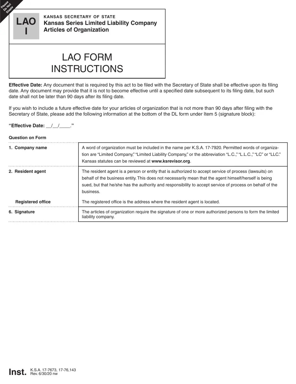 Form LAO Download Fillable PDF or Fill Online Kansas Series Limited