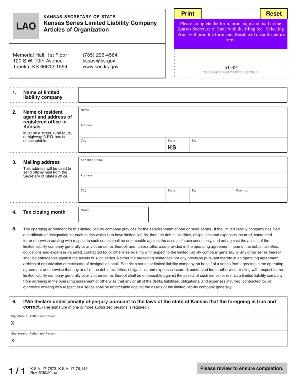 Form LAO Download Fillable PDF or Fill Online Kansas Series Limited