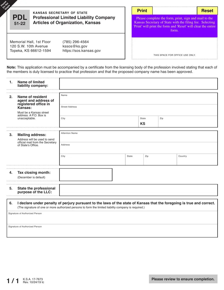 Form PDL5122 Download Fillable PDF or Fill Online Kansas Professional