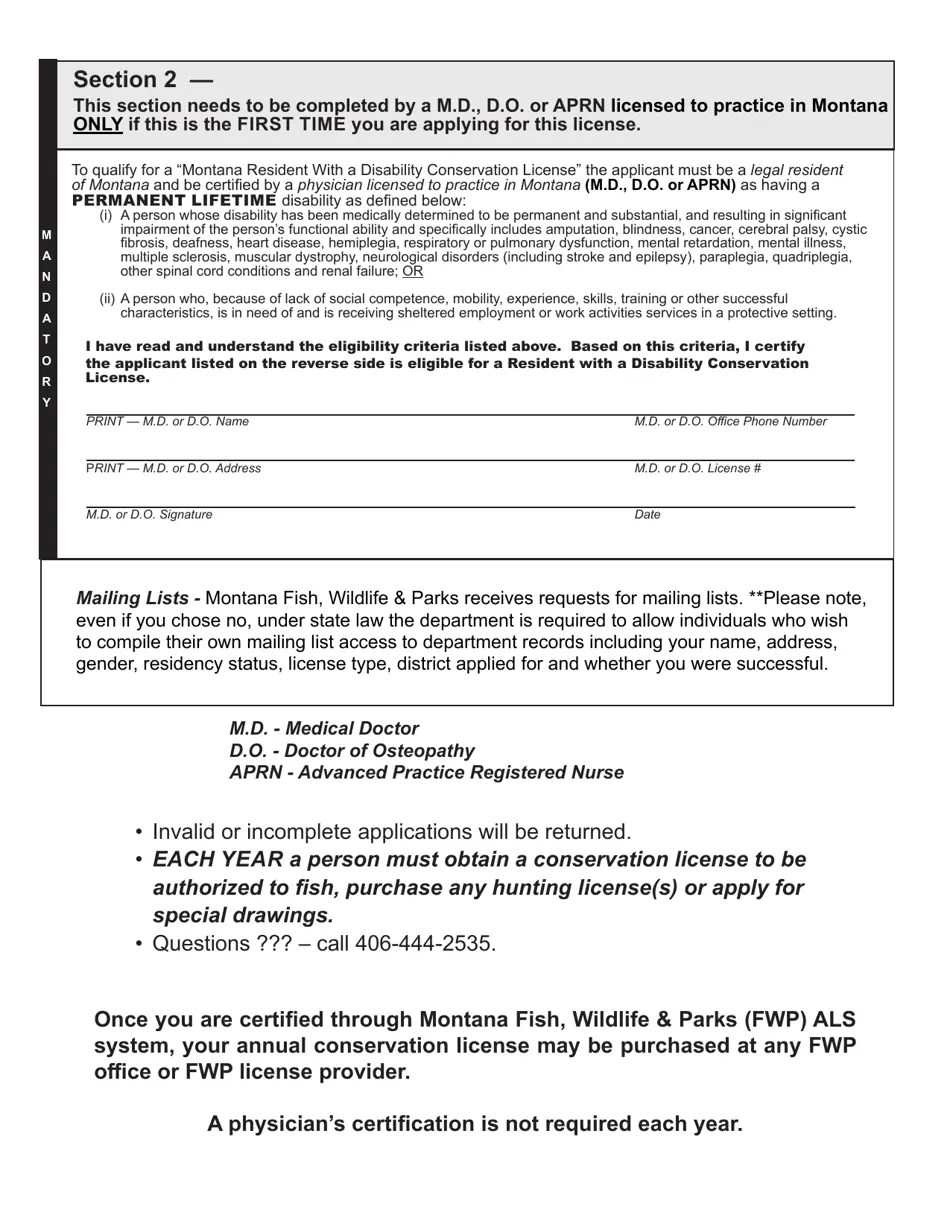 2020 Montana Resident With a Disability Conservation License