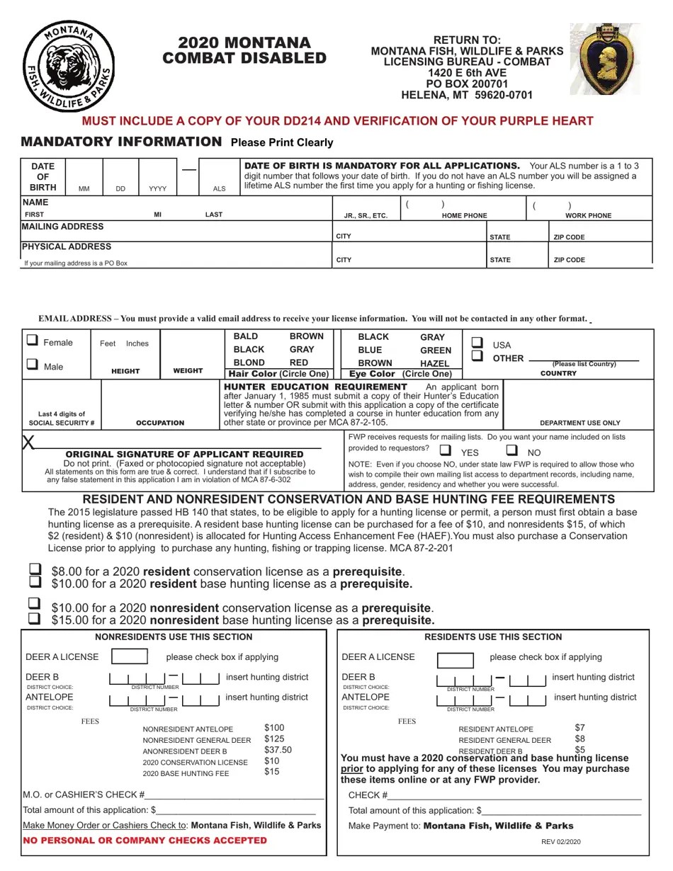 2020 Montana Combat Disabled Application Fill Out, Sign Online and