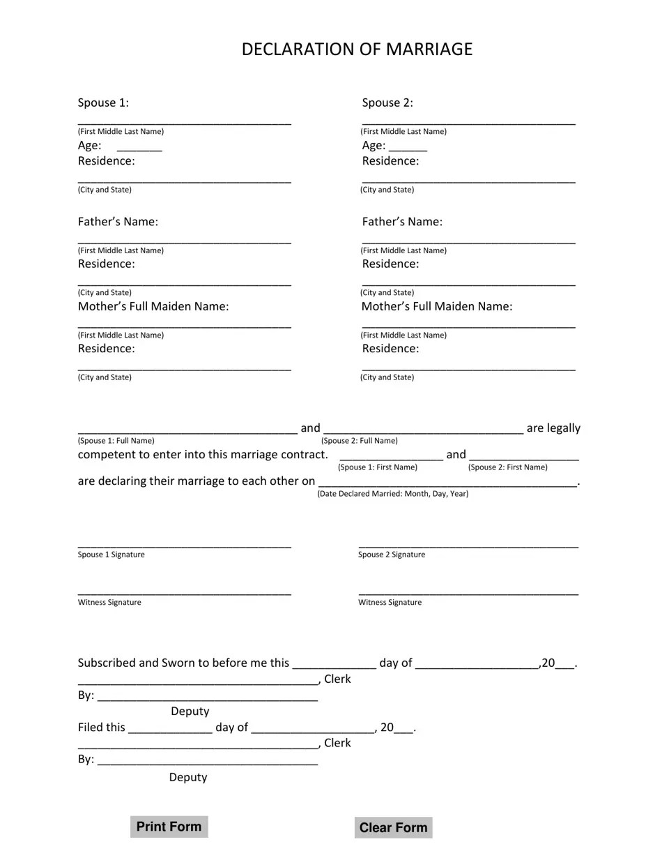 Montana Declaration of Marriage Fill Out, Sign Online and Download