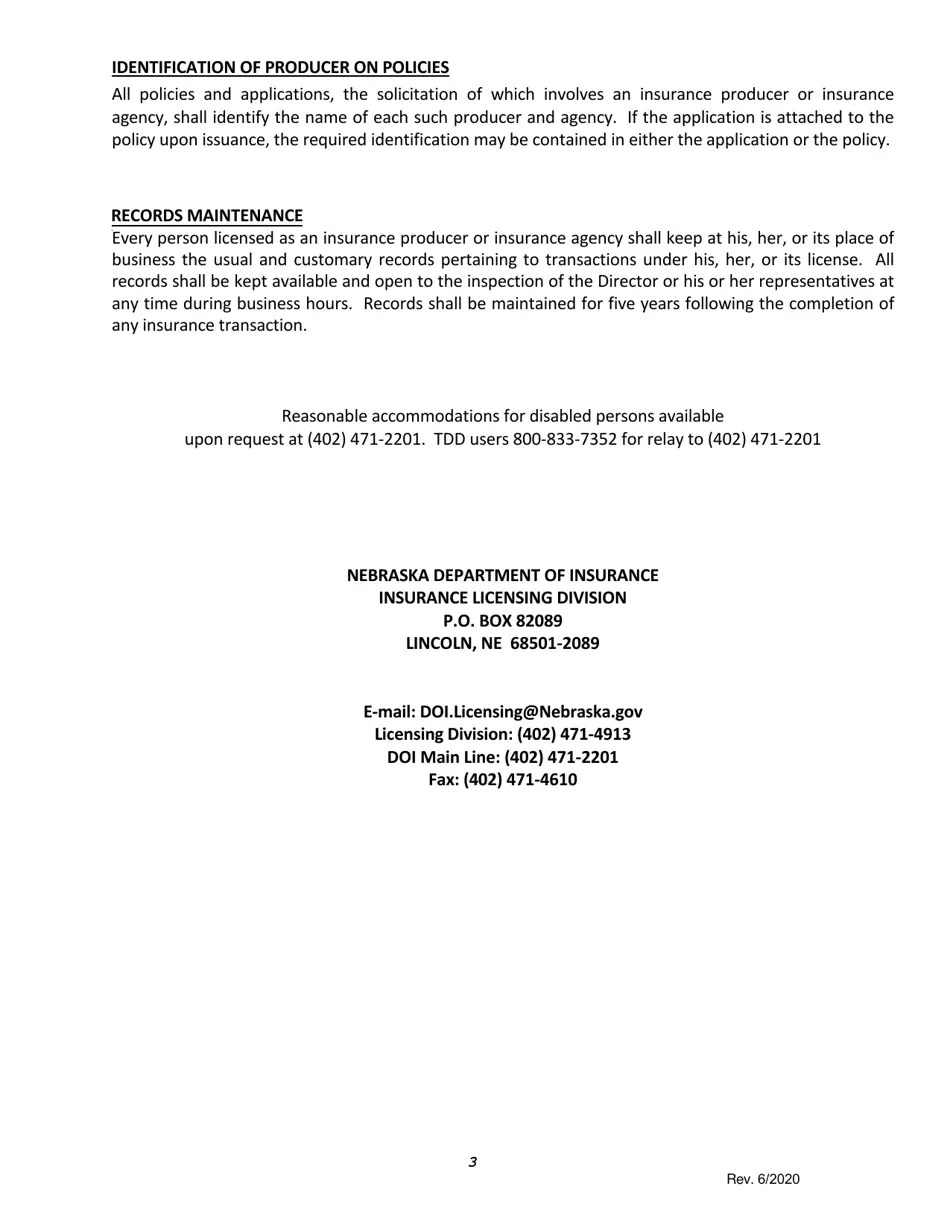 Nebraska Uniform Application for Individual Producer License