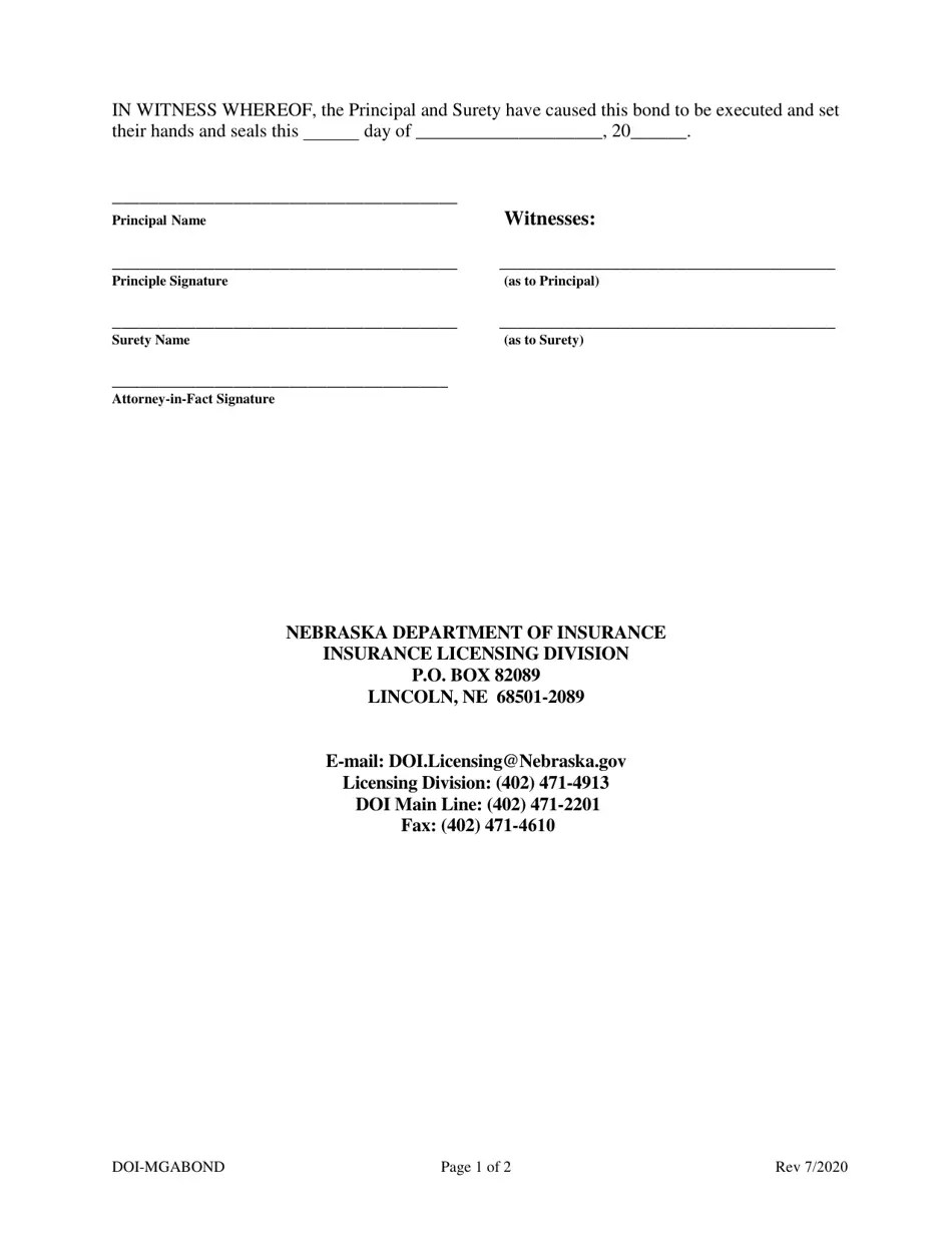 Nebraska Application for Managing General Agent License Fill Out