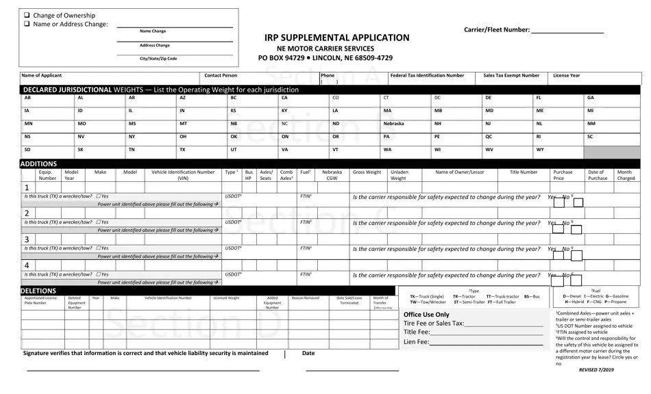 Nebraska Irp Supplemental Application Fill Out, Sign Online and
