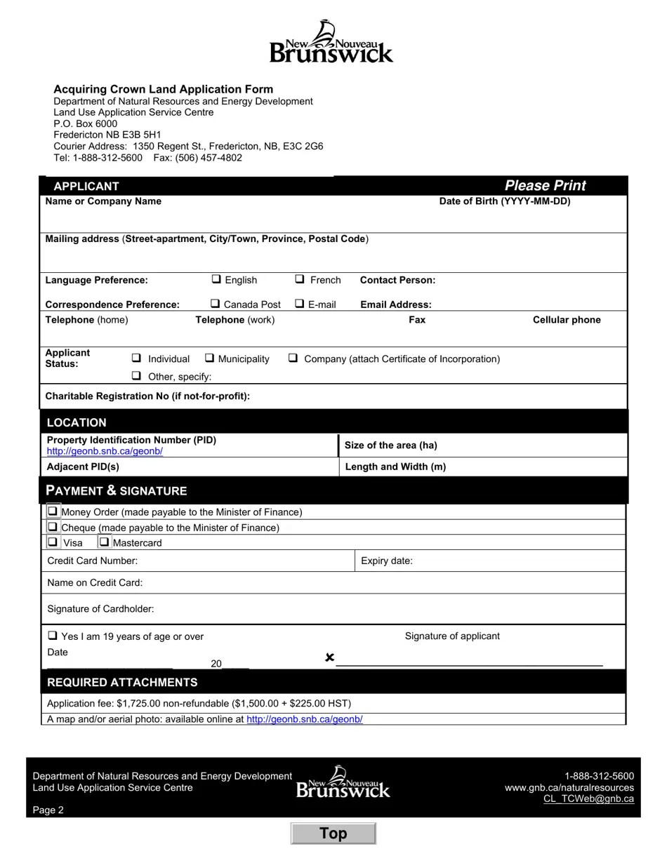 New Brunswick Canada Acquiring Crown Land Application Fill Out, Sign