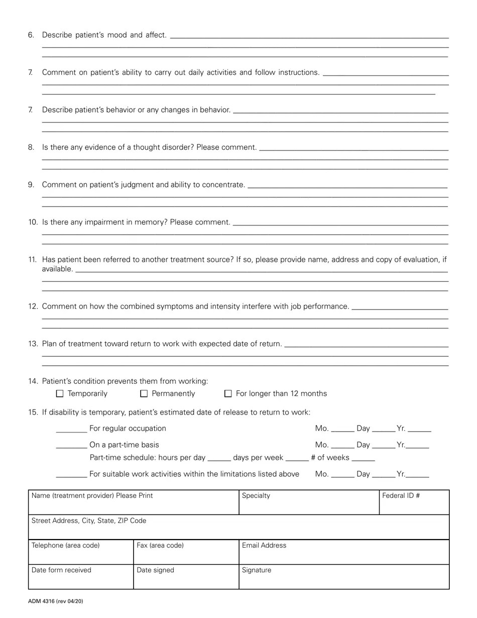 Form ADM4316 Download Printable PDF or Fill Online Statement of
