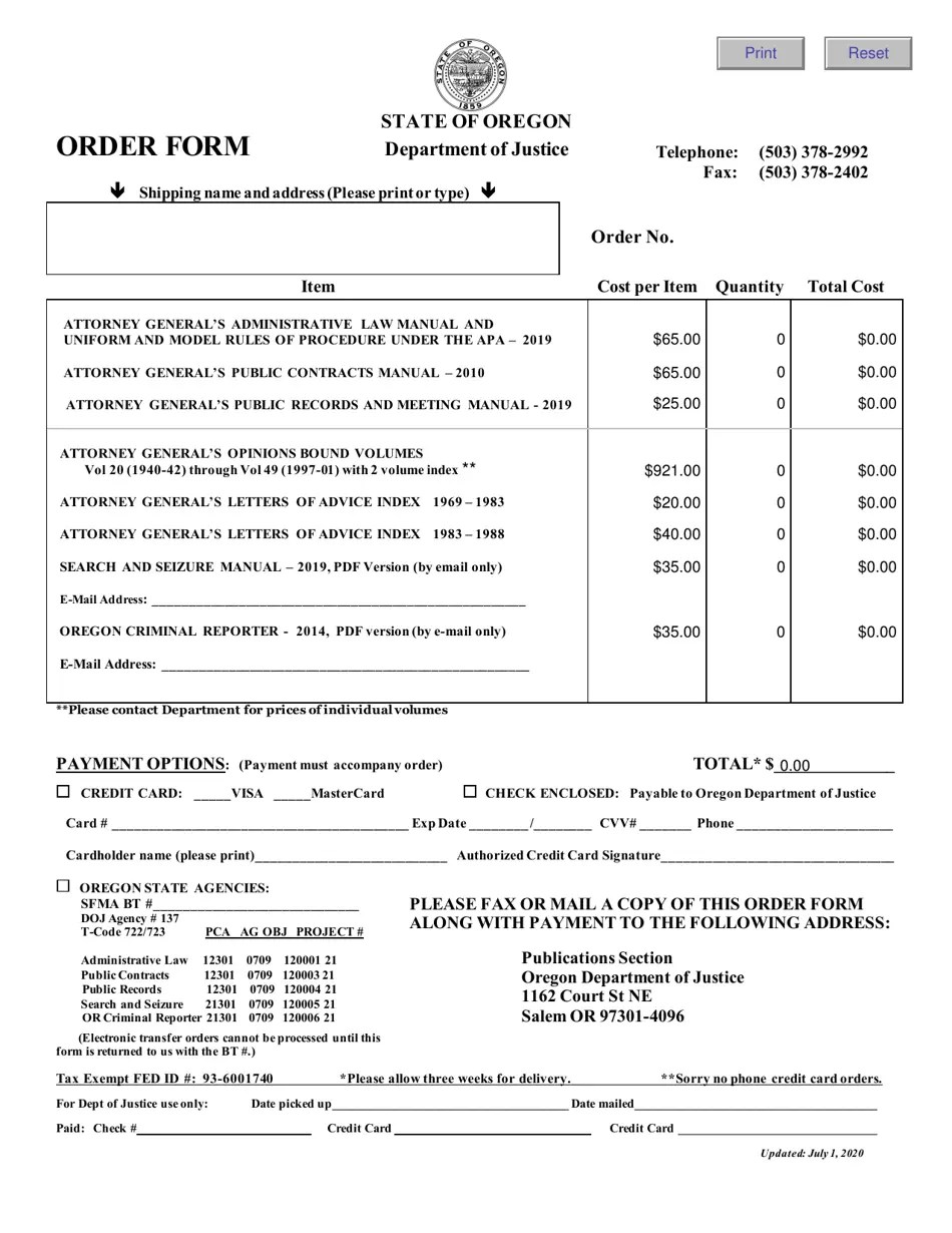 Oregon Order Form Download Fillable PDF 2019 — 2024 Templateroller
