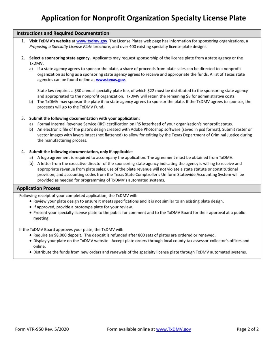 Form VTR950 Download Fillable PDF or Fill Online Application for