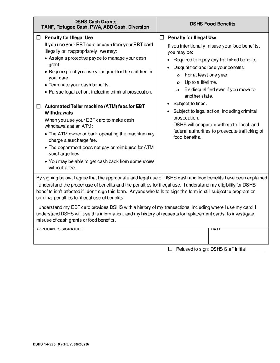 DSHS Form 14520 (X) Download Printable PDF or Fill Online Your Dshs