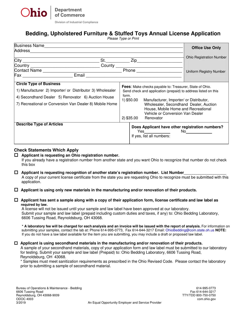 Form ODOC4003 Download Printable PDF or Fill Online Bedding