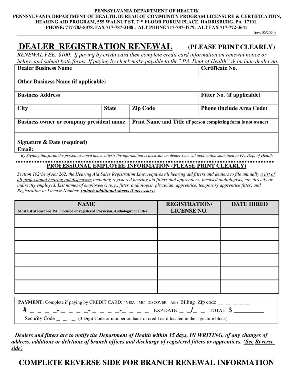 Pennsylvania Dealer Renewal Application Fill Out, Sign Online and