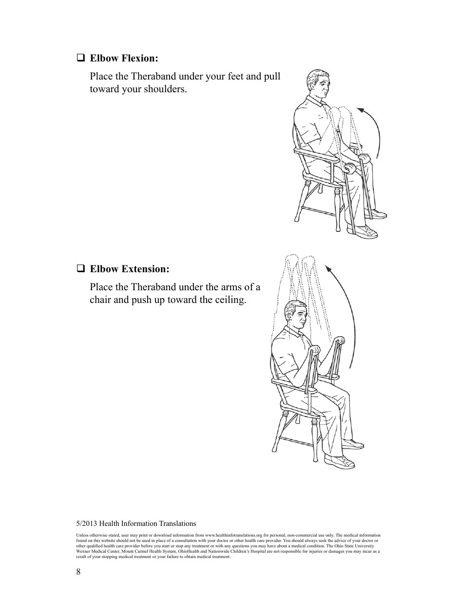 Scapular Shoulder and Elbow Theraband Exercise Chart Download Printable