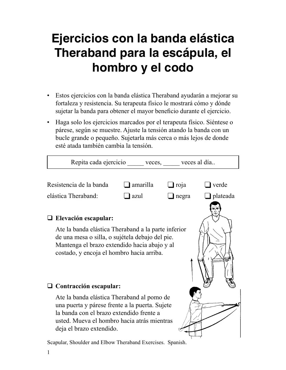 Scapular Shoulder and Elbow Theraband Exercise Chart Download Printable