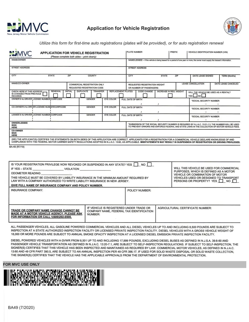 Form BA49 Fill Out, Sign Online and Download Fillable PDF, New Jersey
