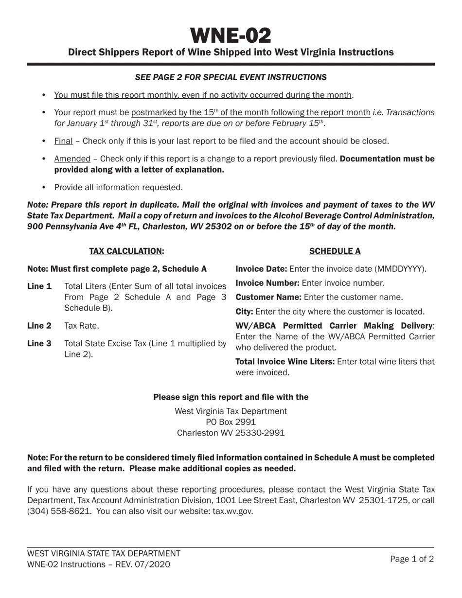 Download Instructions for Form WV/WNE02 Direct Shipper's Report of