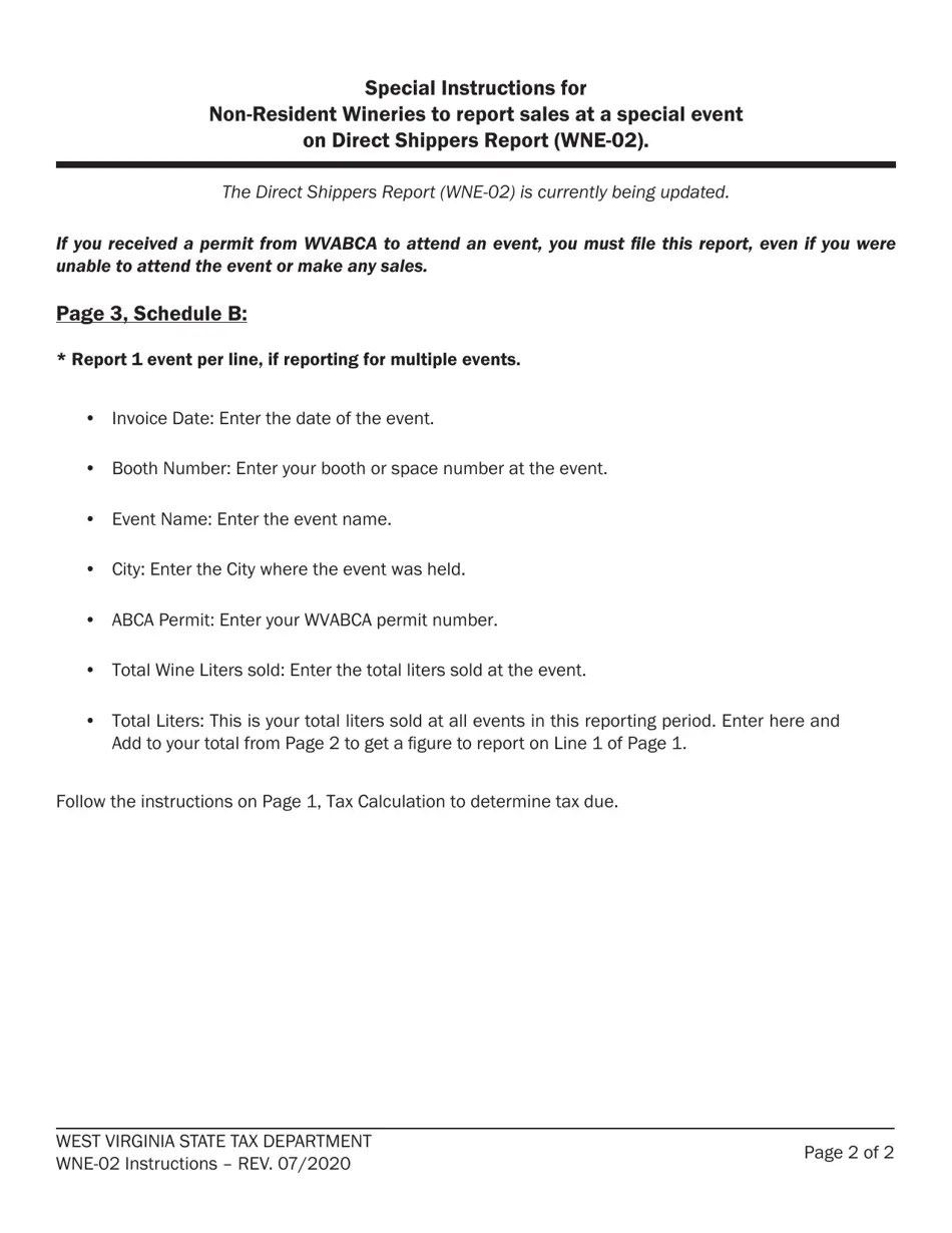 Download Instructions for Form WV/WNE02 Direct Shipper's Report of