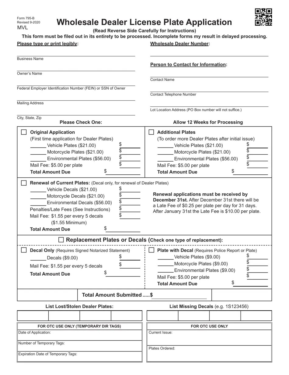 Form 795B Download Fillable PDF or Fill Online Wholesale Dealer