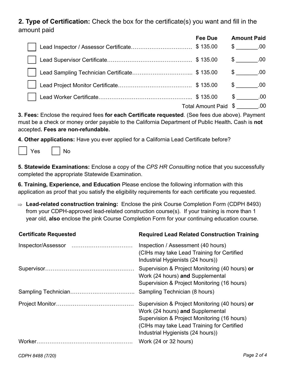 Form CDPH8488 Download Fillable PDF or Fill Online Application for Lead