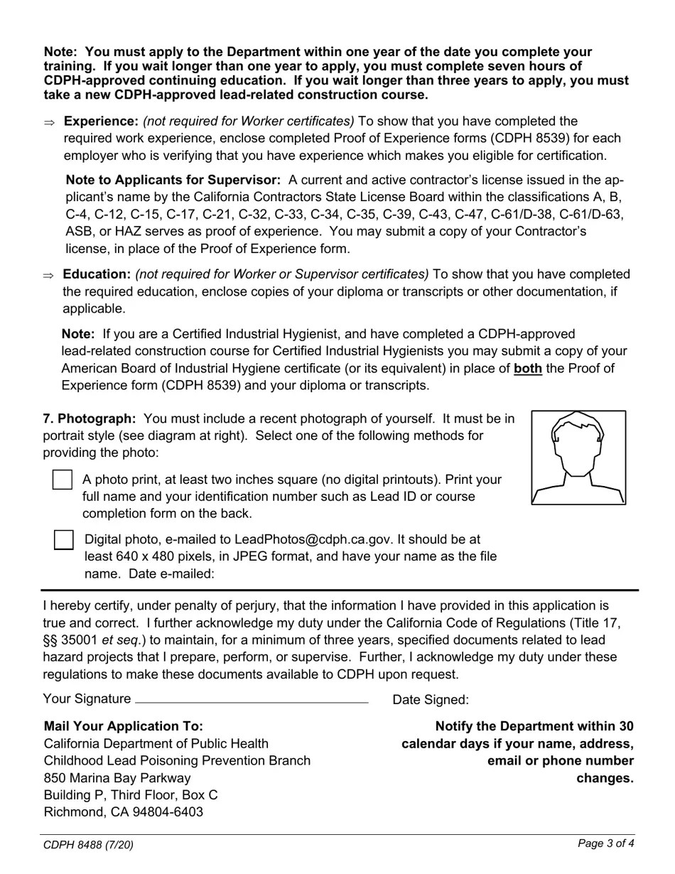 Form CDPH8488 Download Fillable PDF or Fill Online Application for Lead