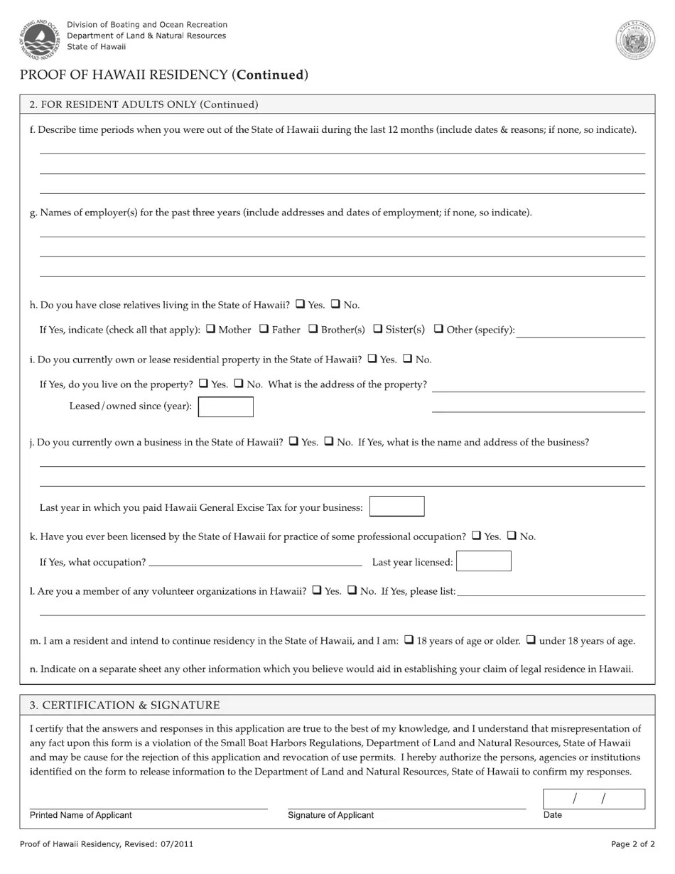 Hawaii Proof of Hawaii Residency Download Printable PDF Templateroller