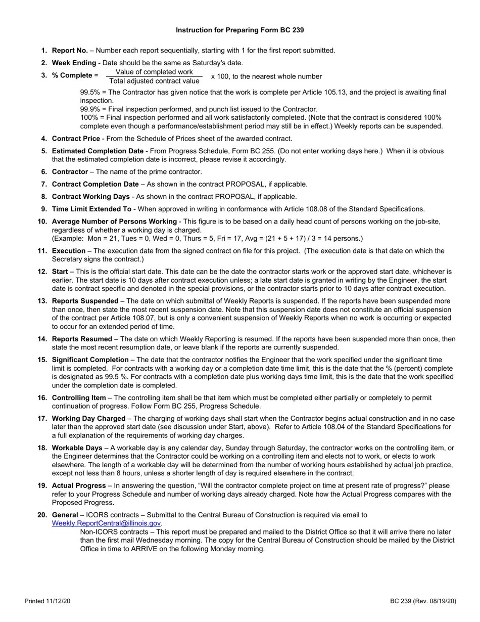 Form BC239 Fill Out, Sign Online and Download Fillable PDF, Illinois