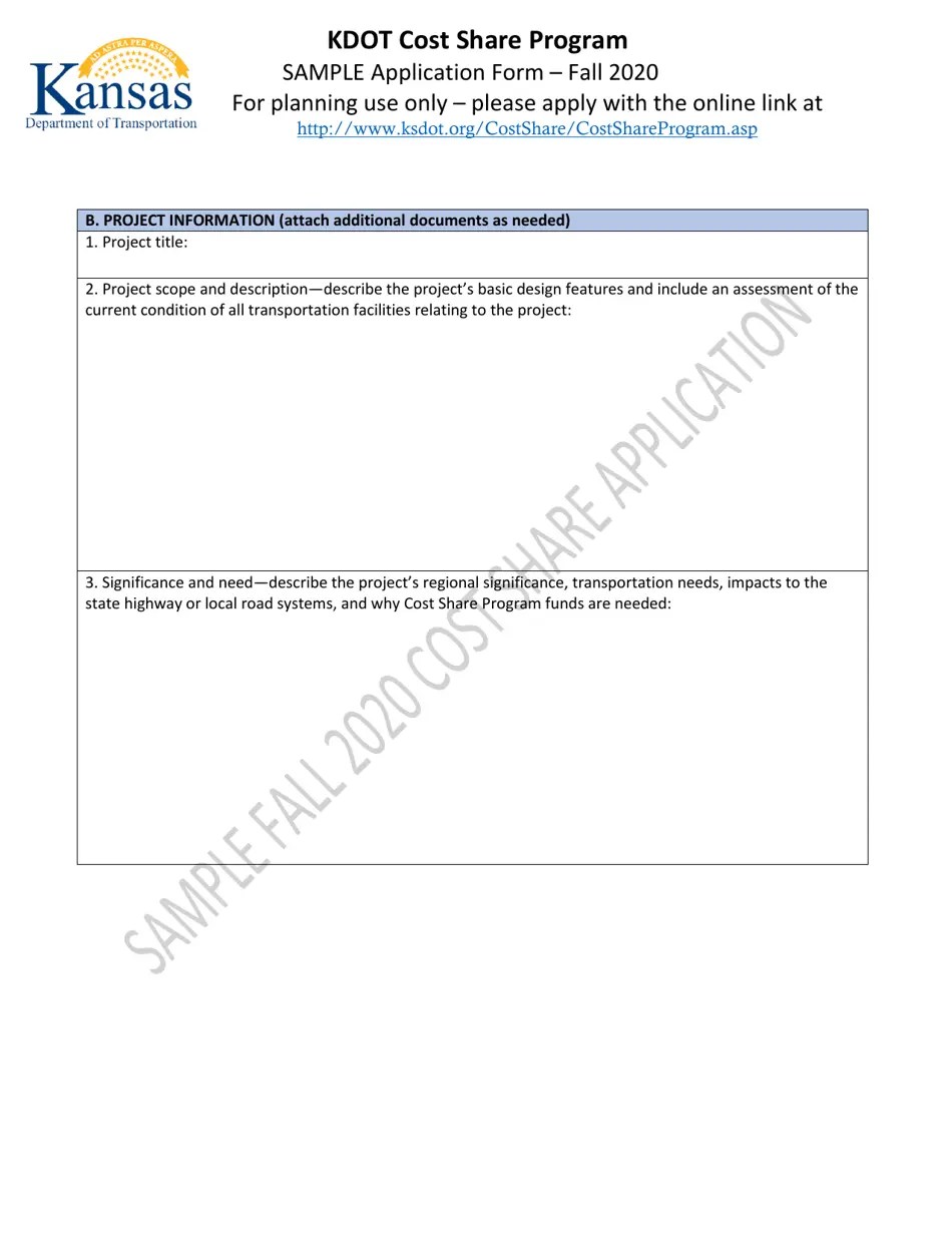 2020 Kansas Kdot Cost Share Program Application Form Fill Out, Sign