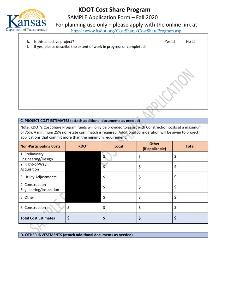 2020 Kansas Kdot Cost Share Program Application Form Fill Out, Sign