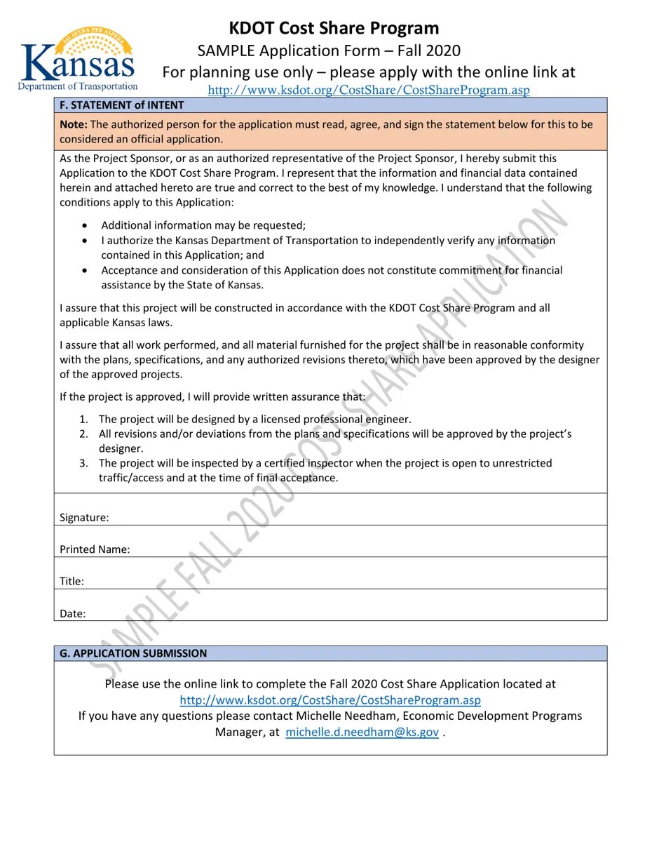 2020 Kansas Kdot Cost Share Program Application Form Fill Out, Sign