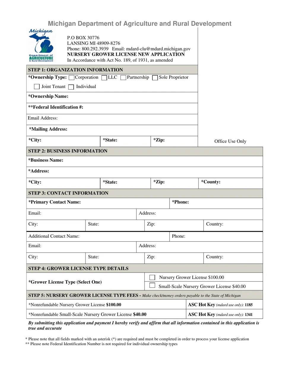 Michigan Nursery Grower License New Application Fill Out, Sign Online