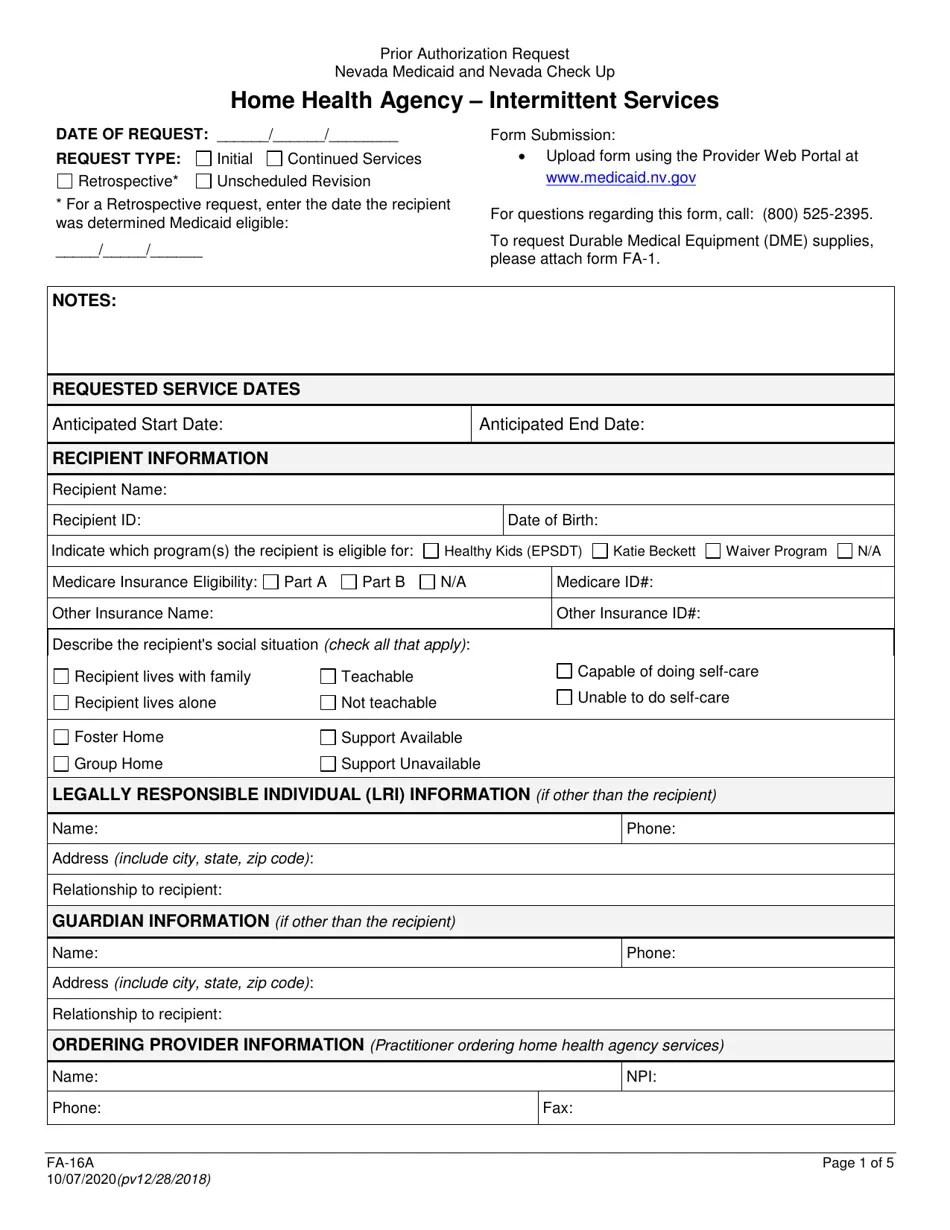 Form FA16A Download Fillable PDF or Fill Online Home Health Agency