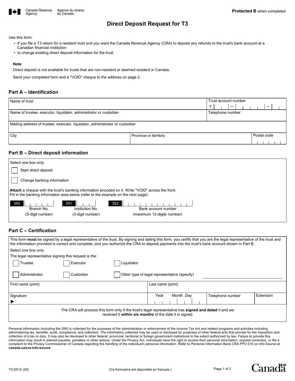Form T3DD Download Fillable PDF or Fill Online Direct Deposit Request