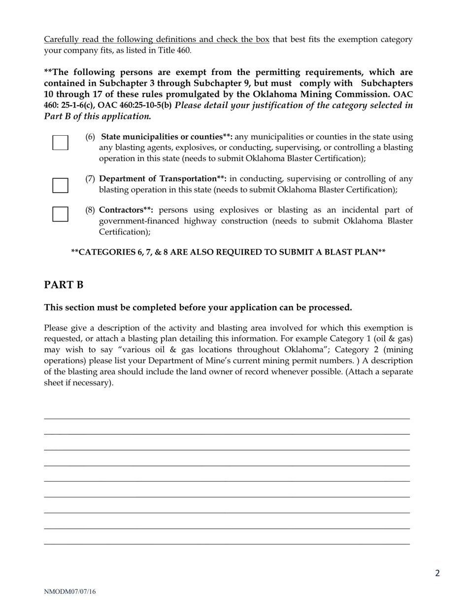 Oklahoma Request for Nonmining Blasting Permit Exemption Fill Out
