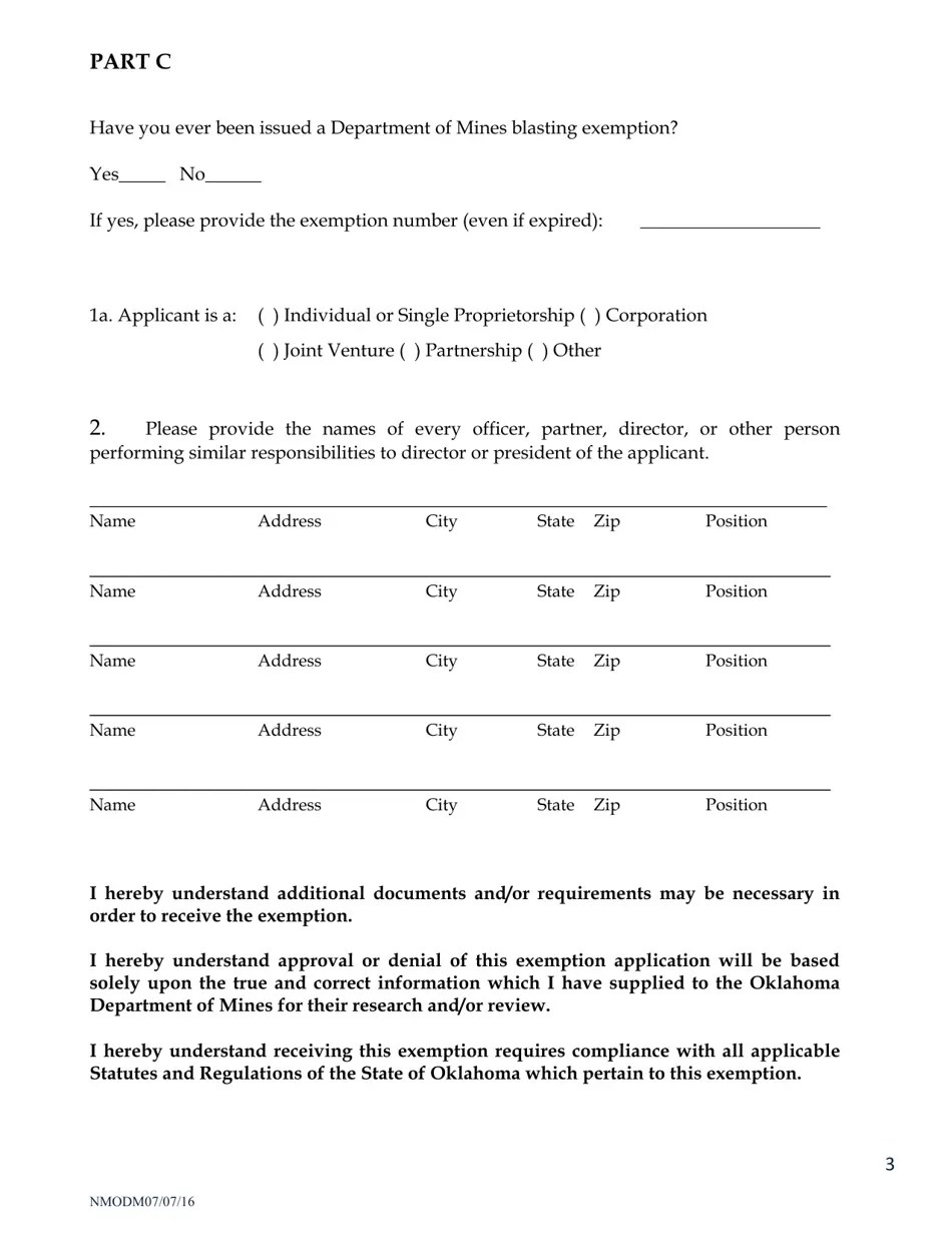 Oklahoma Request for Nonmining Blasting Permit Exemption Fill Out