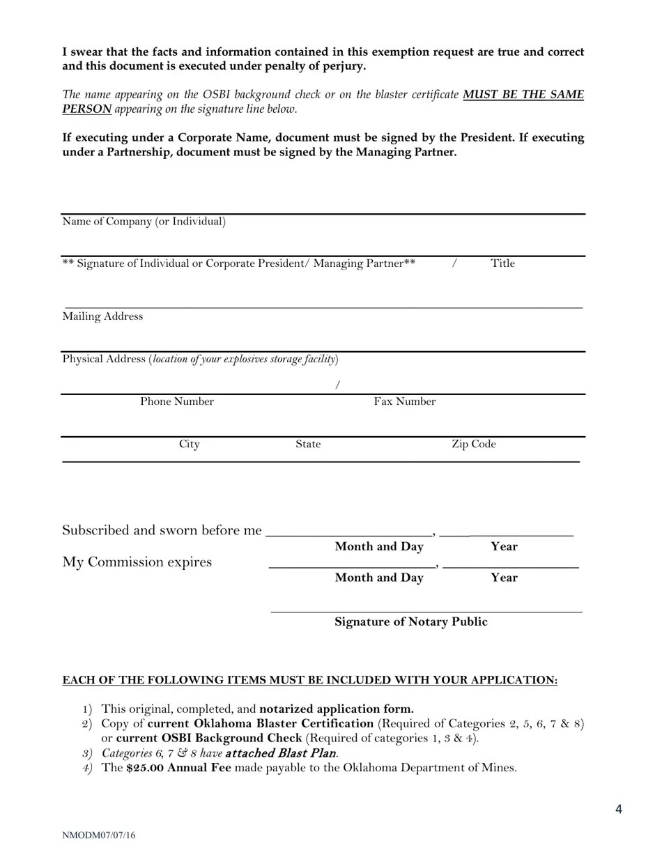 Oklahoma Request for Nonmining Blasting Permit Exemption Fill Out