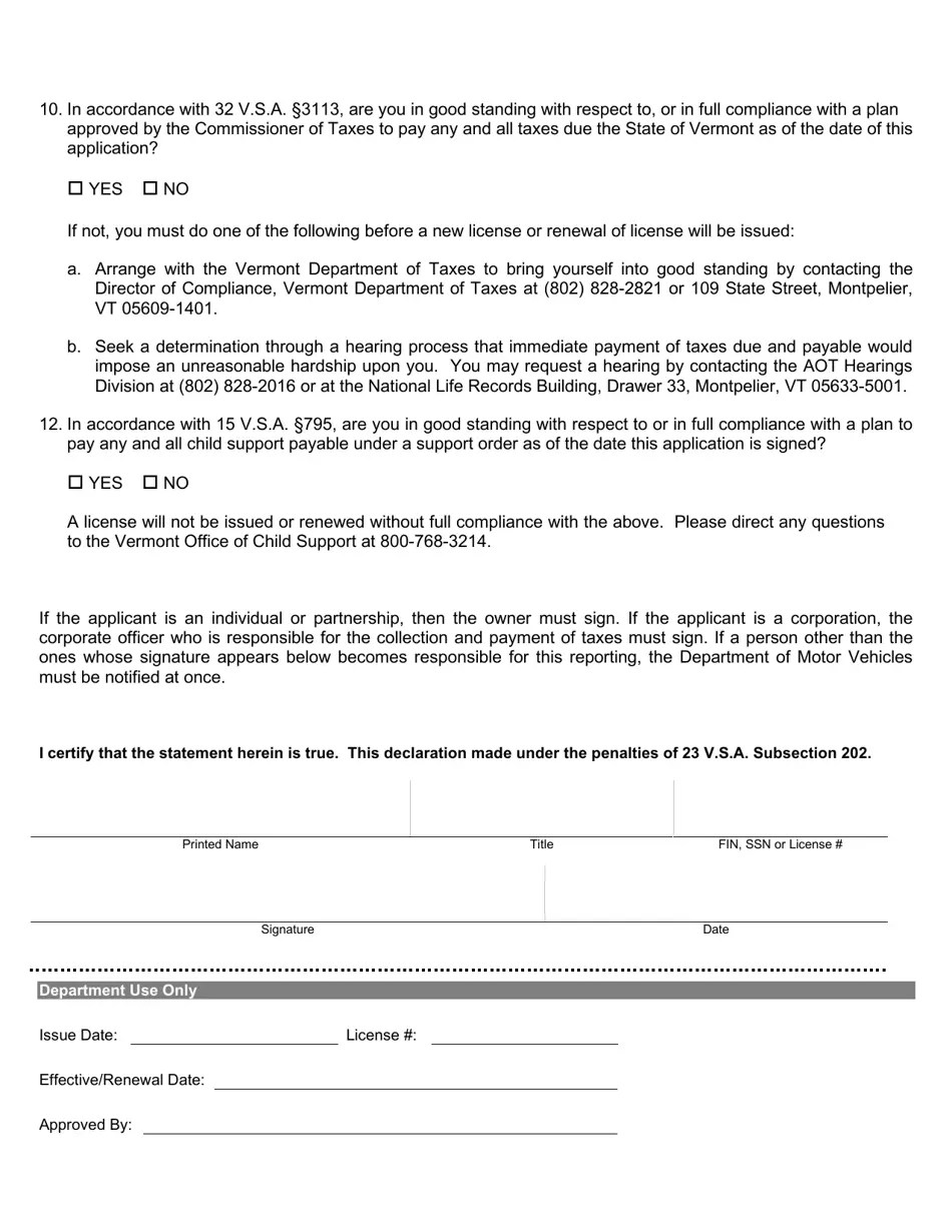 Form CVO006 Fill Out, Sign Online and Download Fillable PDF, Vermont