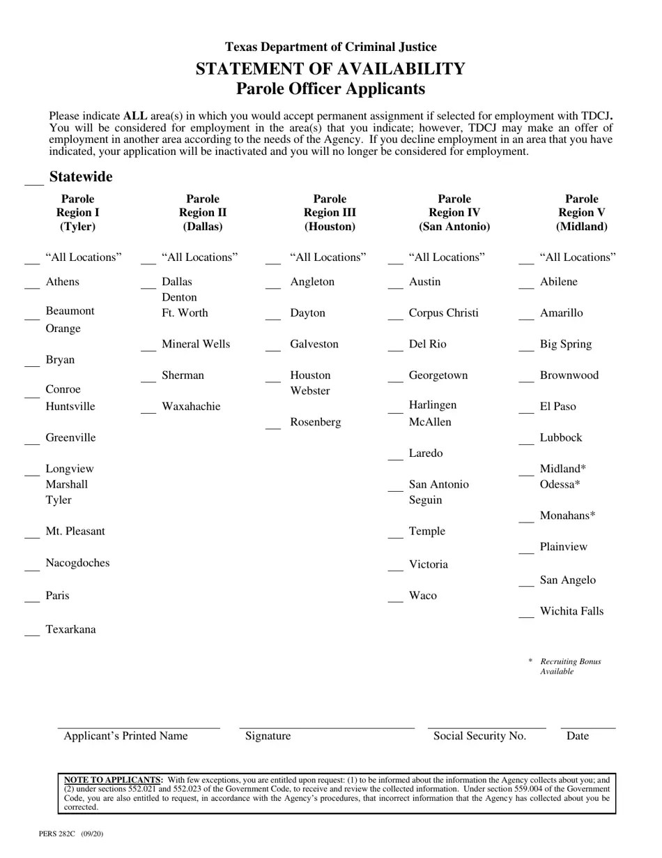 Form PERS282C Fill Out, Sign Online and Download Printable PDF, Texas