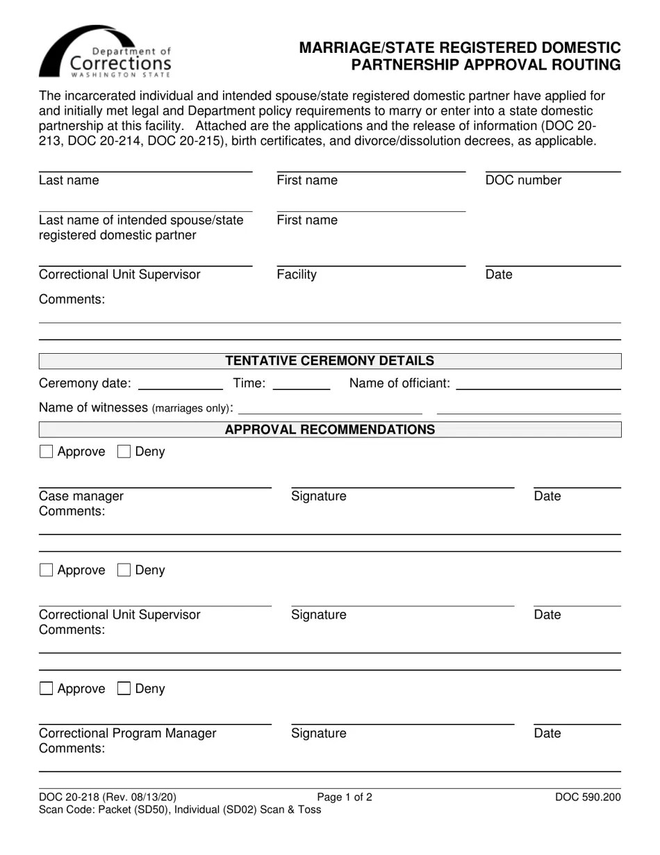 Form DOC20218 Fill Out, Sign Online and Download Printable PDF