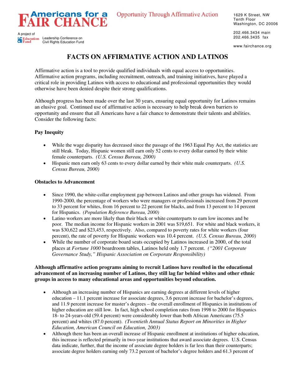 Affirmative Action Fact Sheets Americans for a Fair Chance Download