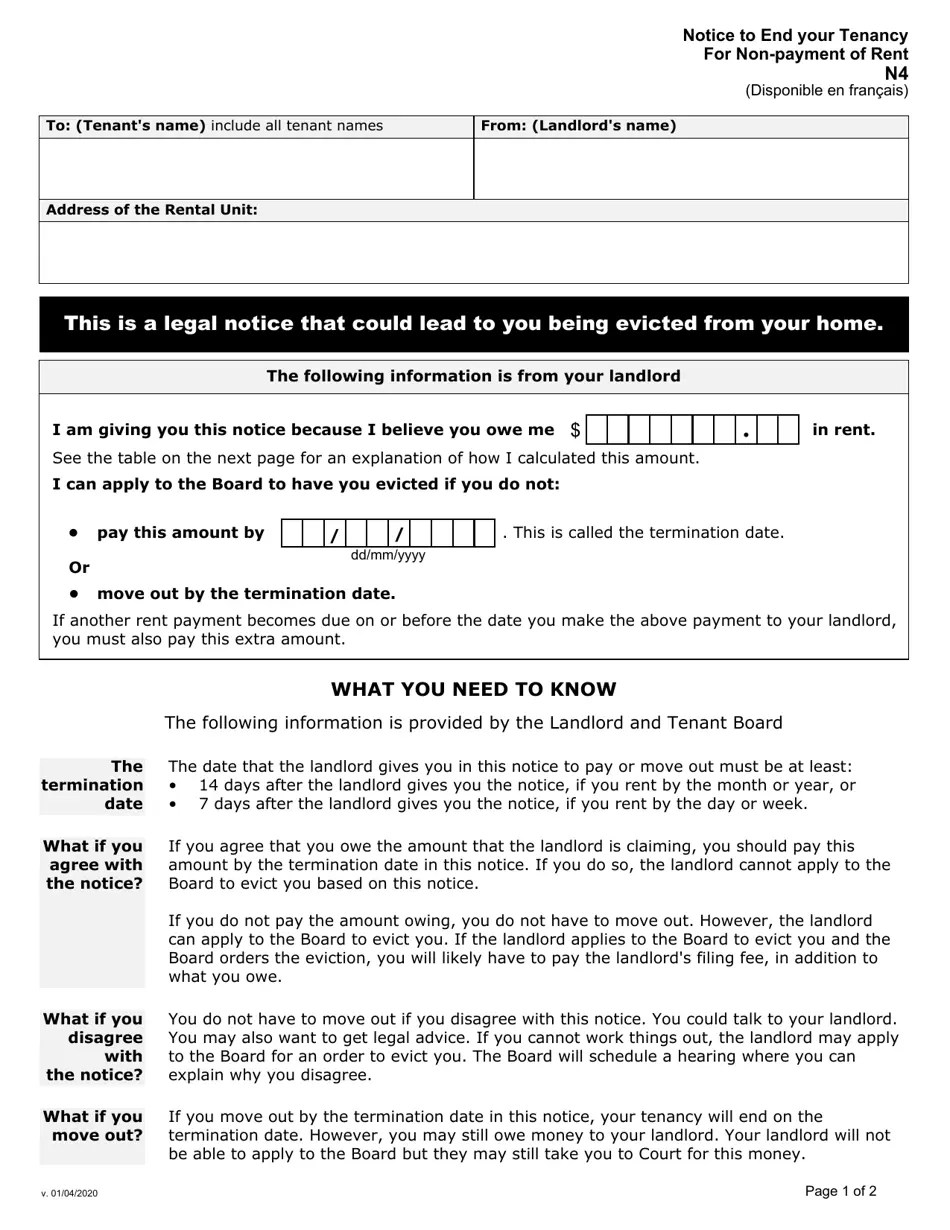 Form N4 Fill Out, Sign Online and Download Fillable PDF, Ontario