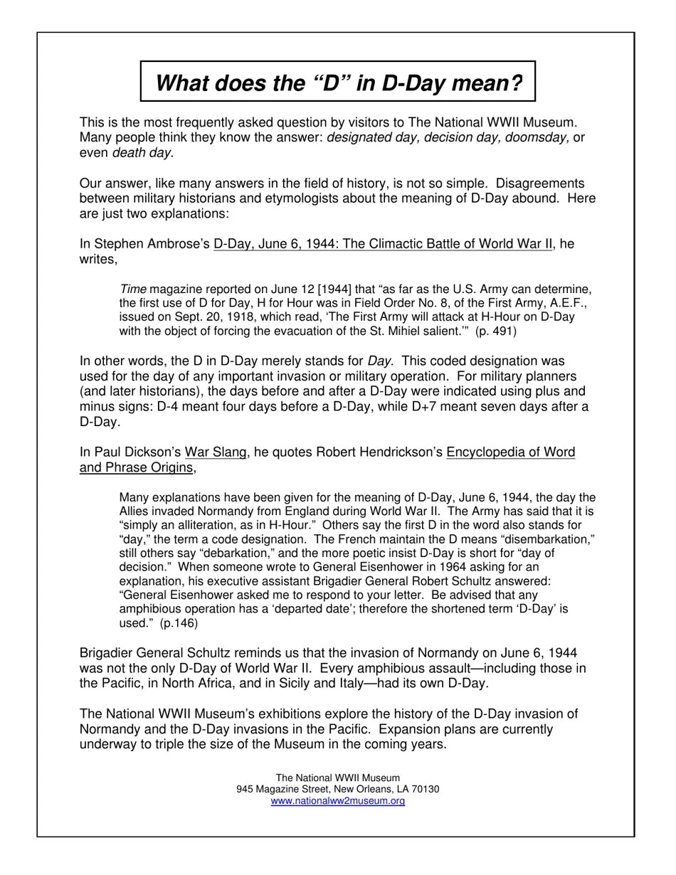 What Does the 'd' in DDay Mean National Wwii Museum Download