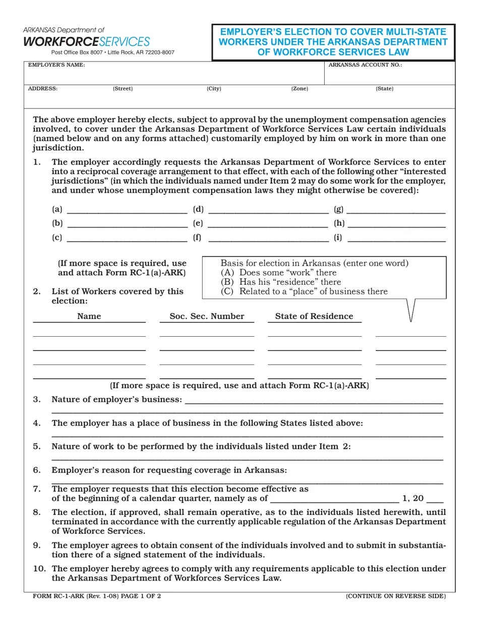 Form RC1ARK Fill Out, Sign Online and Download Printable PDF