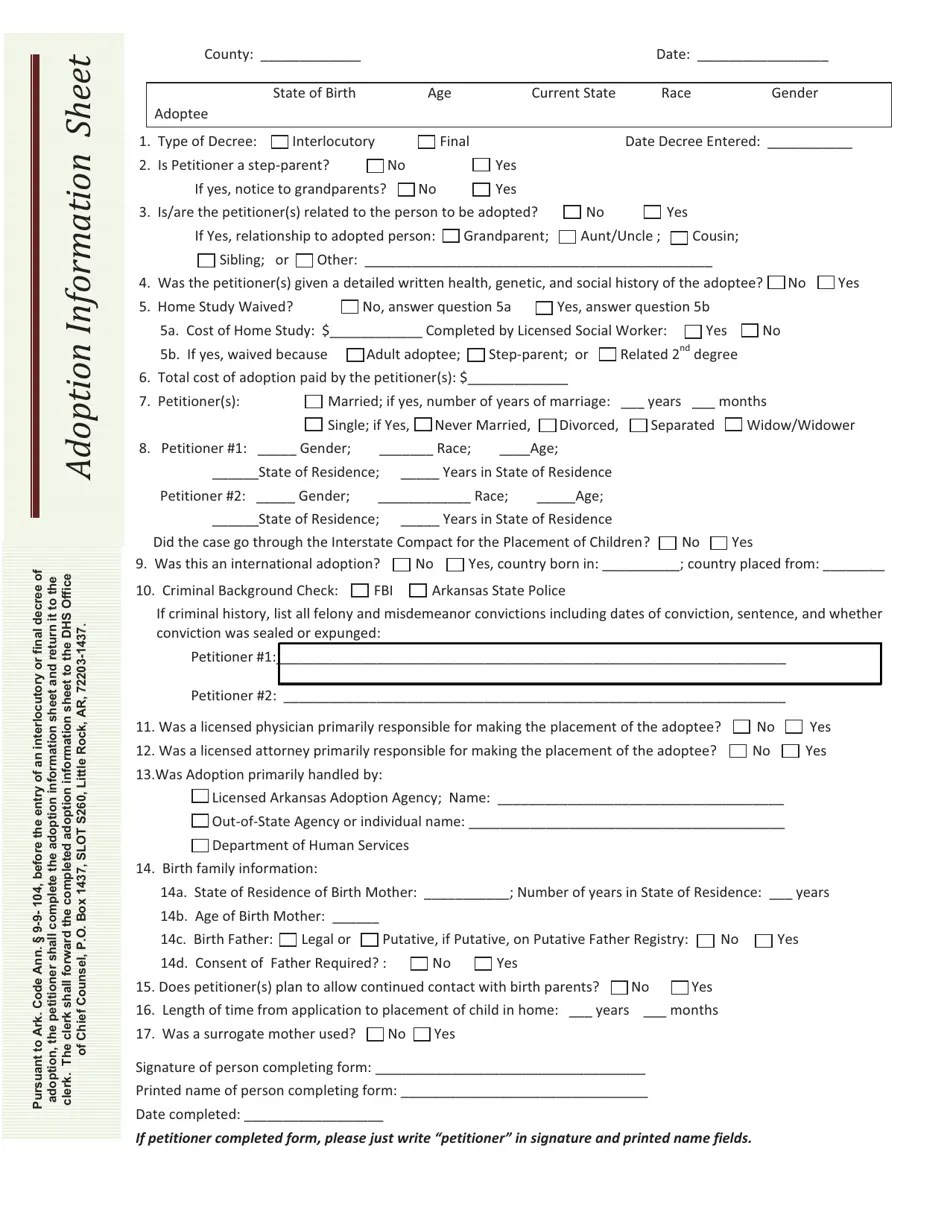 Arkansas Adoption Information Sheet Fill Out, Sign Online and