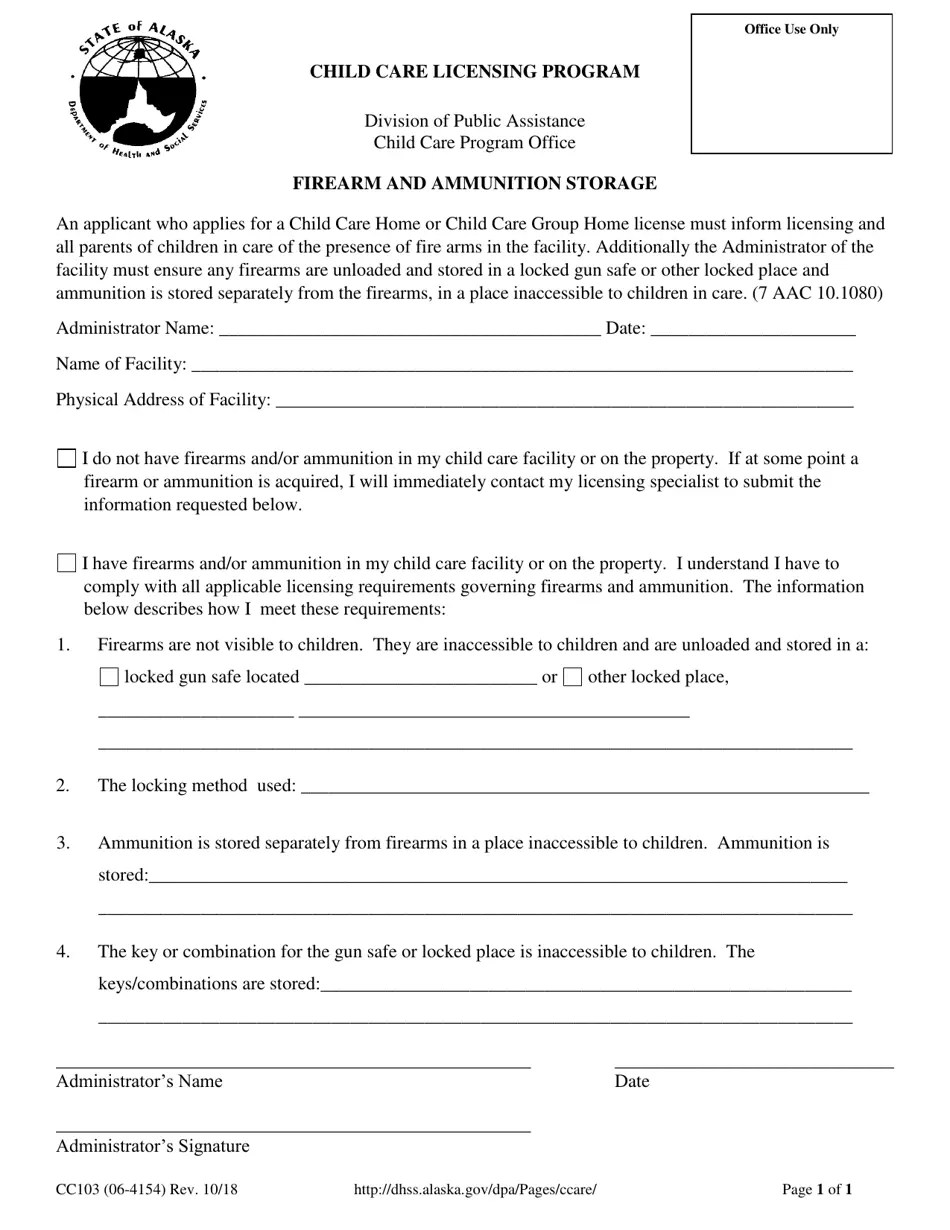 Form CC103 Fill Out, Sign Online and Download Printable PDF, Alaska