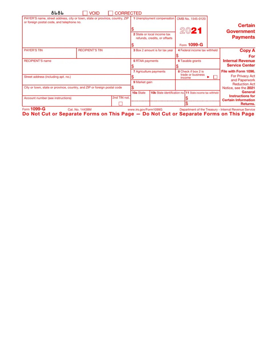 IRS Form 1099-G - 2021 - Fill Out, Sign Online and Download Fillable