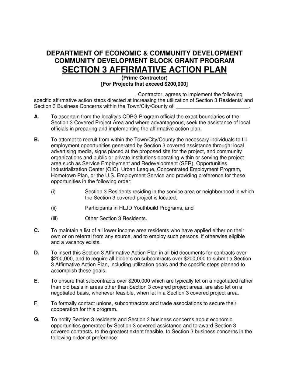Maine Section 3 Affirmative Action Plan Download Printable PDF
