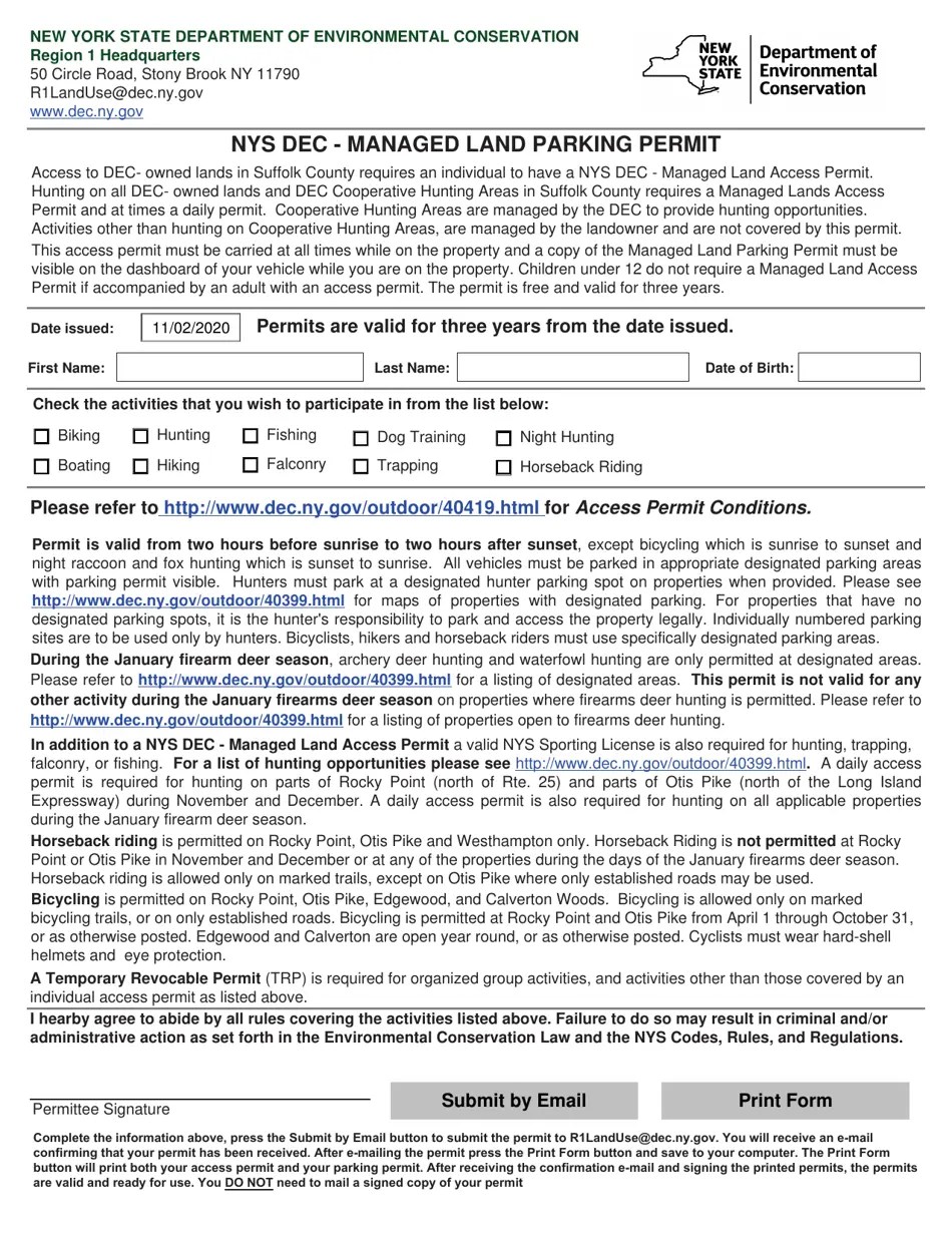 New York Managed Land Access Permit Fill Out, Sign Online and