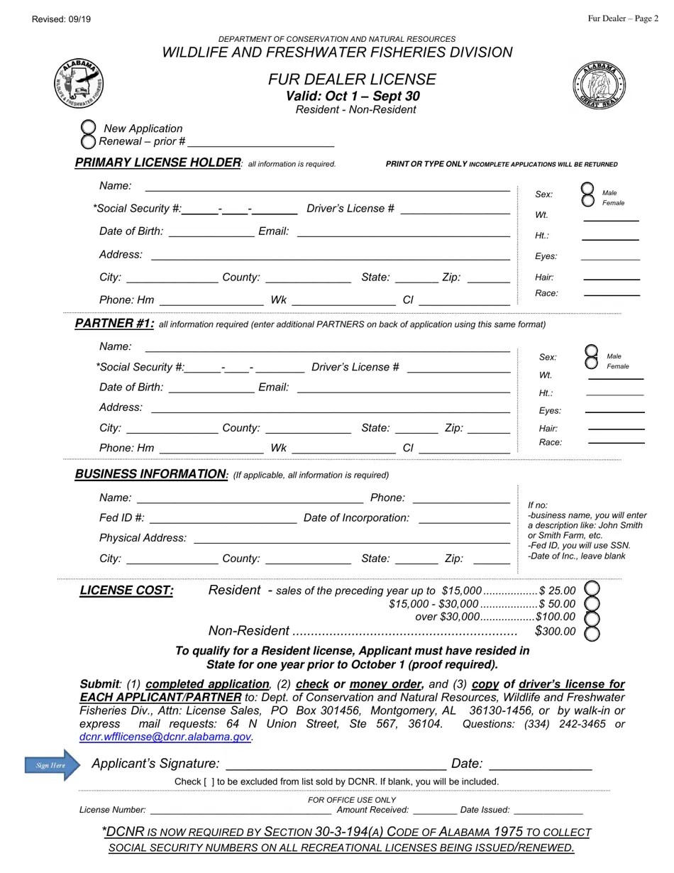 Alabama Fur Dealer License Fill Out, Sign Online and Download PDF