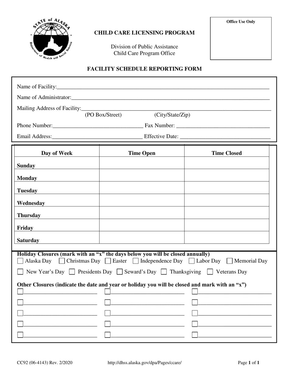 Form CC92 Fill Out, Sign Online and Download Printable PDF, Alaska